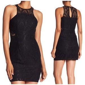 NSR black lace halter mini dress